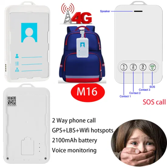 El último fabricante de China, dispositivo de seguimiento GPS con tarjeta de identificación 4G oculta para niños, diseño pequeño, con batería de larga duración para monitoreo de seguridad M16